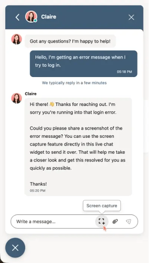 Capture d'écran d'une conversation pour illustrer la possibilité de partager son écran dans une conversation