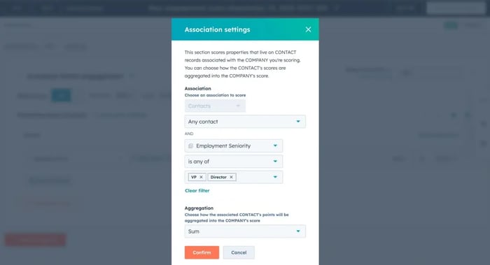Capture d'écran de la pop-up pour filtrer les éléments