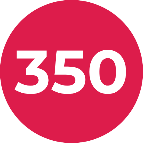 Le chiffre 350 inscrit dans un cercle rouge