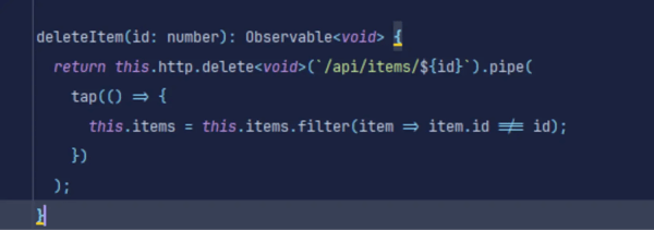 Code Angular supprimant un élément local après un appel API