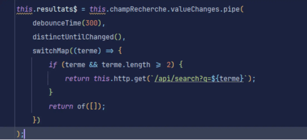 Code Angular optimisant les appels API d’un champ de recherche avec RxJS