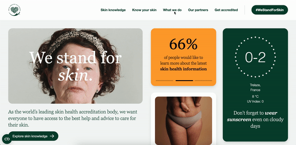 Exemple d'un site avec des micro-interactions - le site internet de Skin Health Alliance