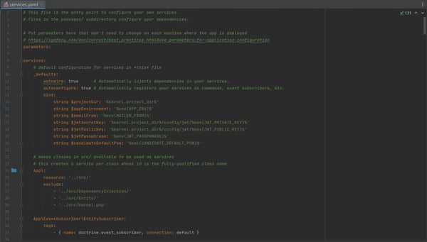 Exemple de code de configuration pour le framework Symfony