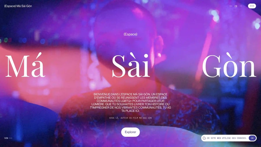 Capture d'écran d'un autre exemple de Design émotionnel avec le site Masaigon.space