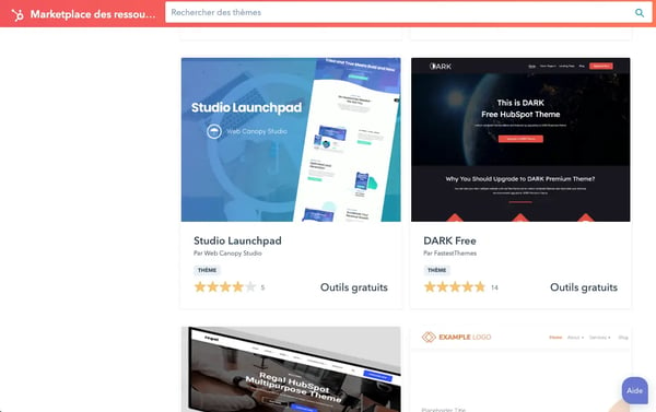 Modèles sur la place de marché Hubspot