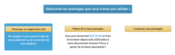 Exemple de dark pattern : Étape 2 de la désinscription Amazon Prime