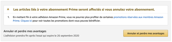Exemple de dark pattern : Étape 4 de la désinscription Amazon Prime