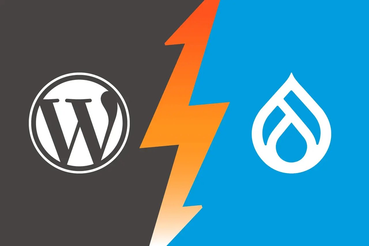 Les logos WordPress et Drupal en opposition