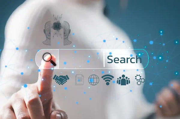 Recherche SEO et moteurs IA : interaction avec une interface de recherche illustrant l’évolution du référencement à l’ère de l’intelligence artificielle