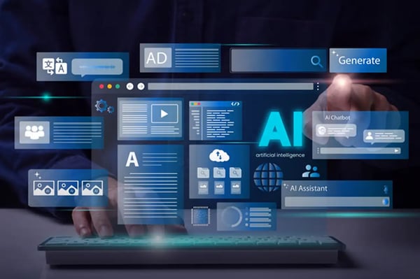 Un homme utilise un ordinateur pour interagir avec l’intelligence artificiel pour générer des contenus (texte, image, vidéo…)