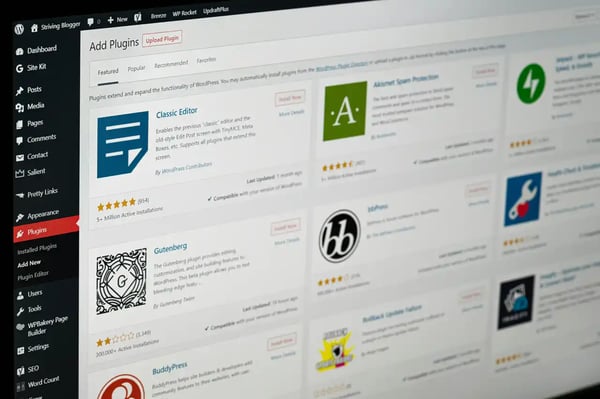 Capture d'écran du BO WordPress avec plusieurs plugins