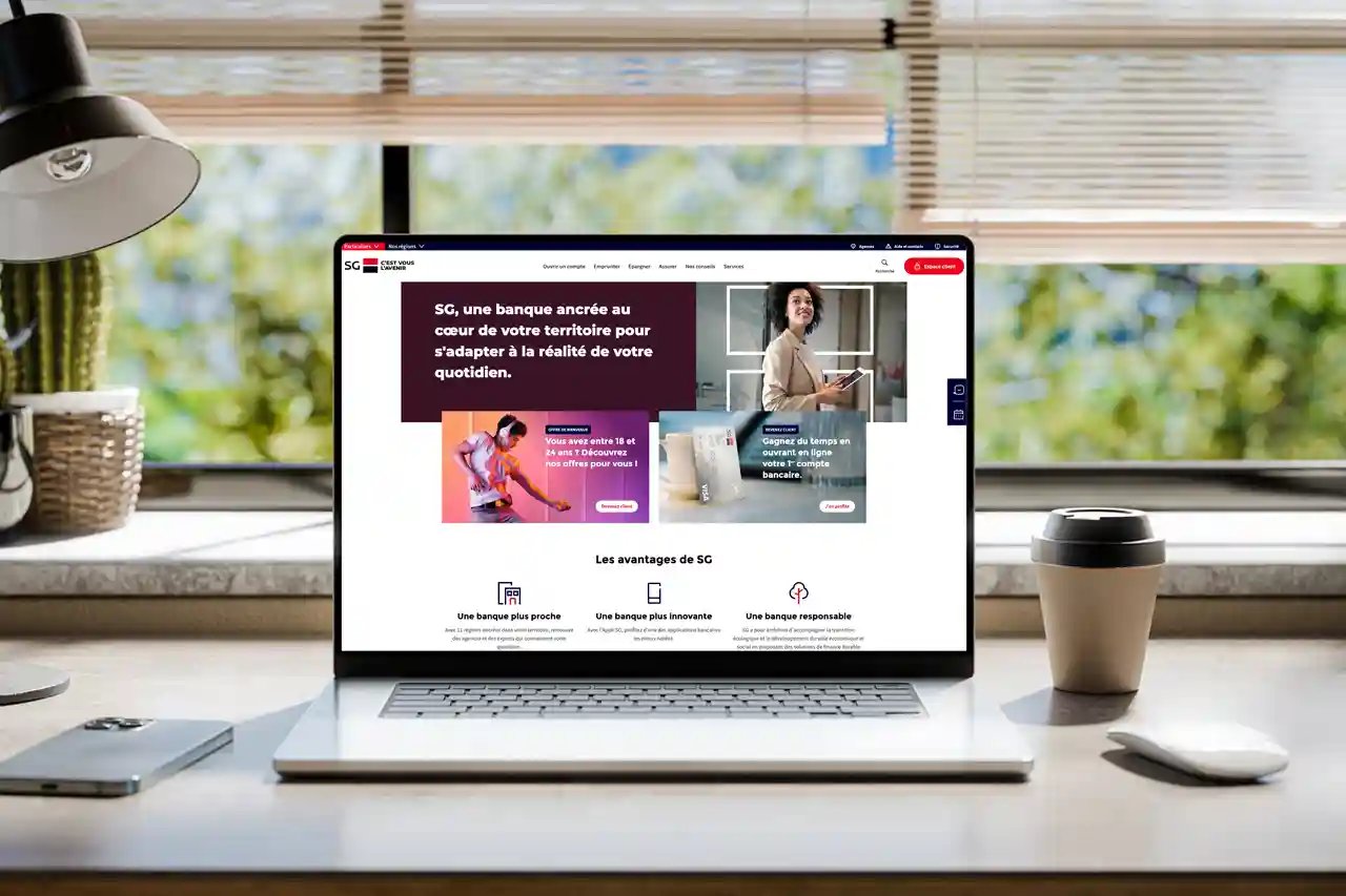 Le site de la Société Générale consulté sur un ordinateur portable