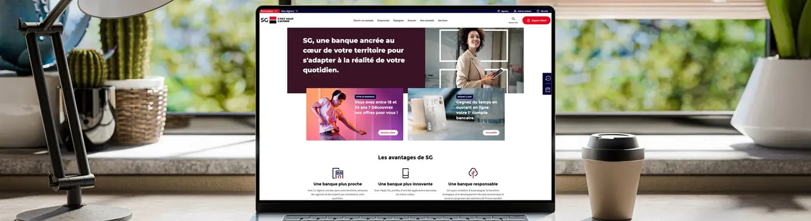 Le site de la Société Générale consulté sur un ordinateur portable