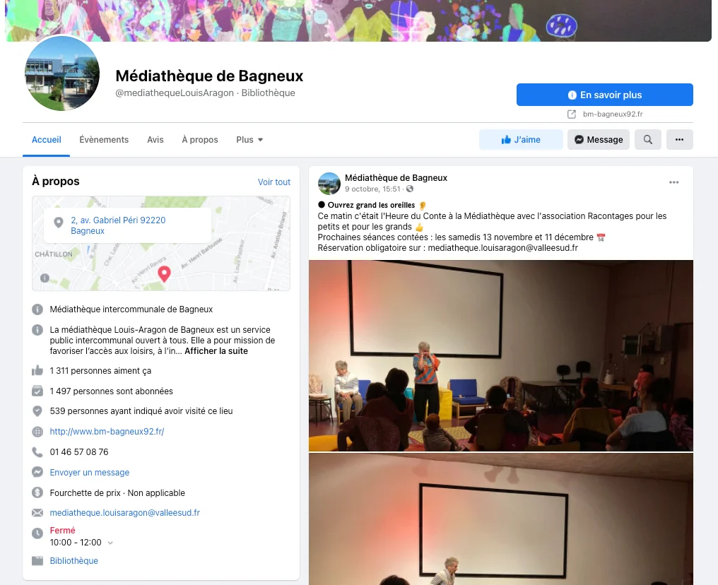 Compte Facebook Mediathèque Louis Aragon
