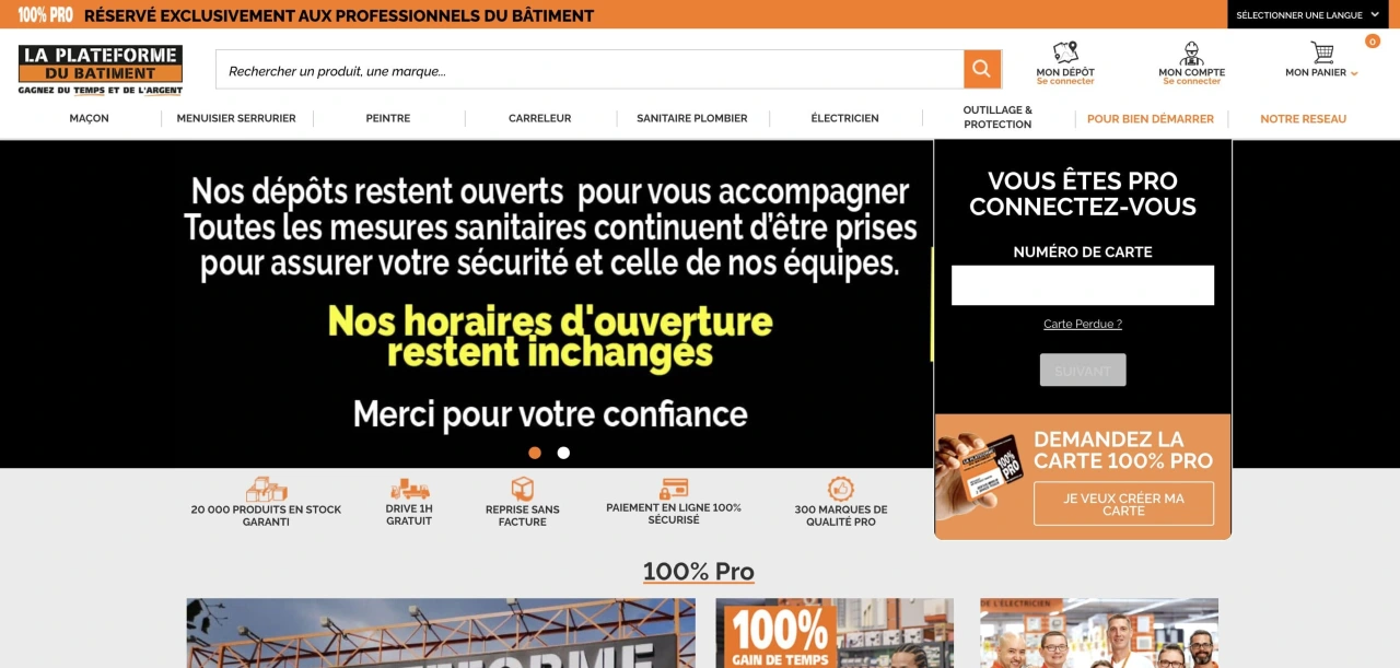 exemple site e-commerce B2B - la plateforme du bâtiment