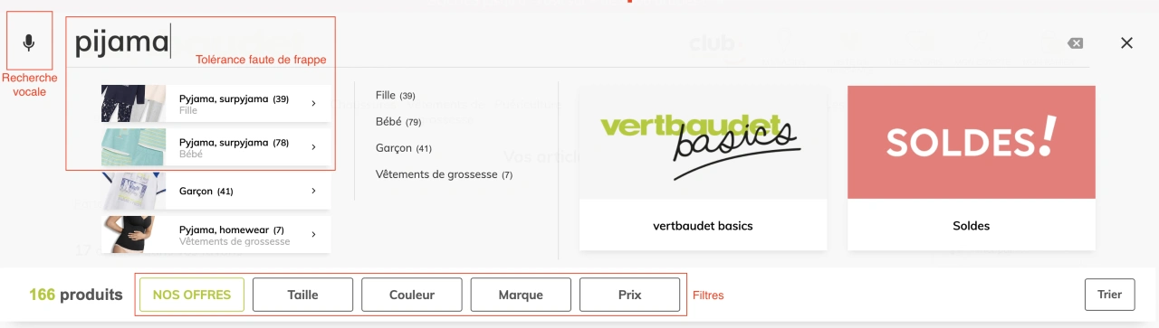fonction de recherche - exemple vertbaudet