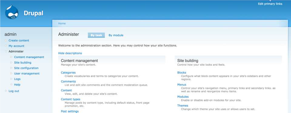 L'interface Drupal 5.0