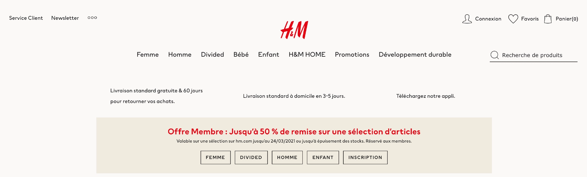 menu de navigation - image commerciale - h&m