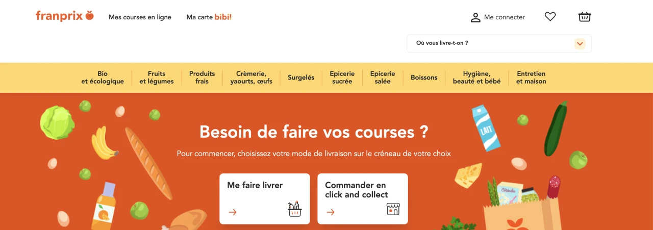 menu de navigation horizontal franprix
