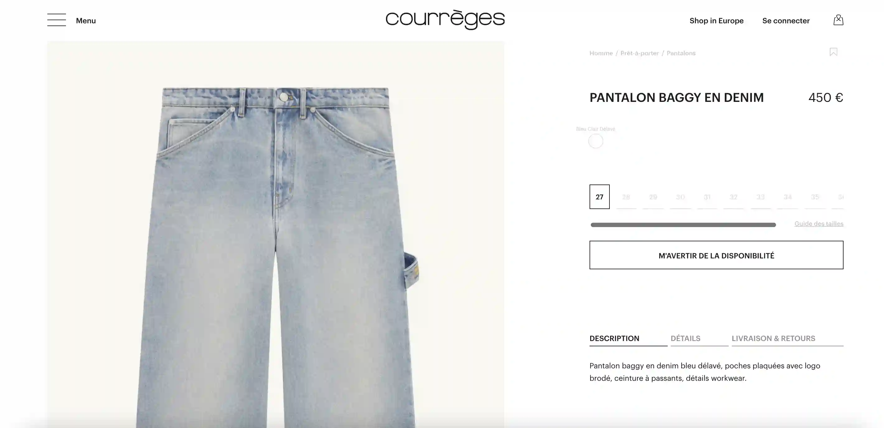 Capture d'écran d'un site d'une marque de Luxe