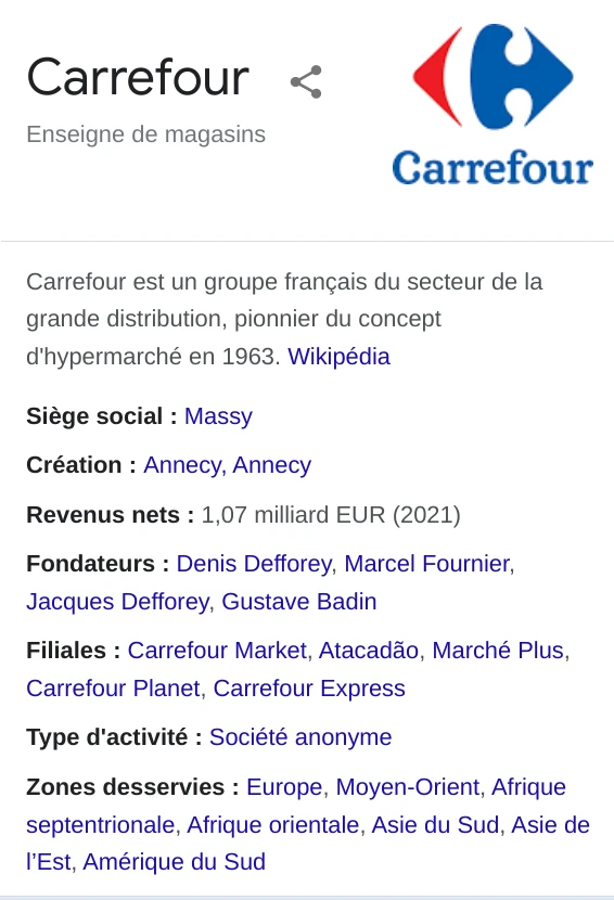 Rich snippet, exemple de texte enrichie pour une organisation