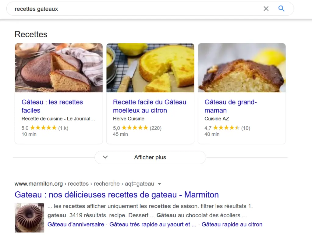 Rich snippets, exemple de recette enrichie
