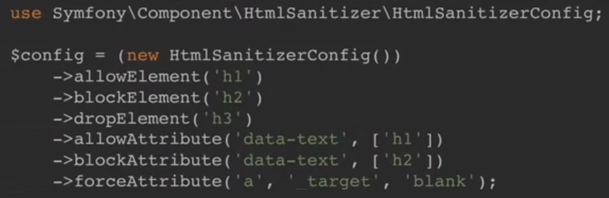 photo de code issue de Symfony World htmlsanitizer